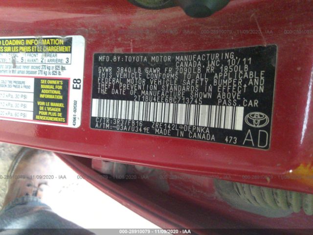 Photo 8 VIN: 2T1BU4EE6BC713745 - TOYOTA COROLLA 