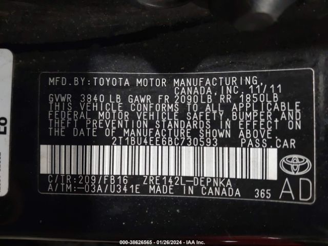 Photo 8 VIN: 2T1BU4EE6BC730593 - TOYOTA COROLLA 