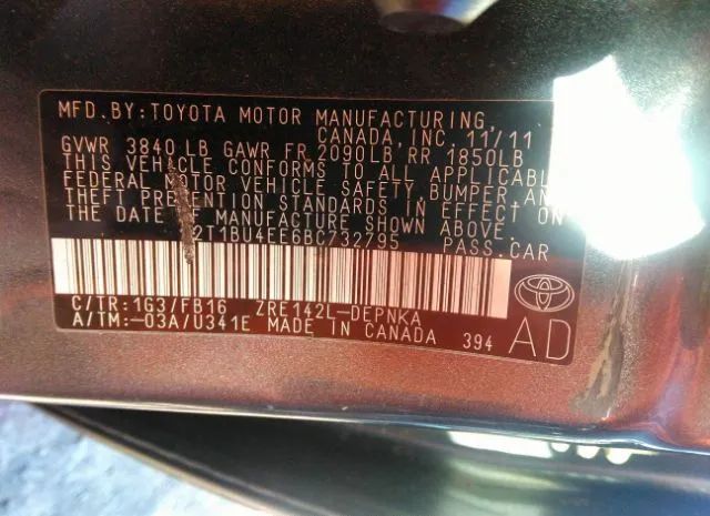 Photo 8 VIN: 2T1BU4EE6BC732795 - TOYOTA COROLLA 