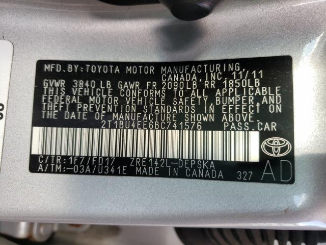 Photo 9 VIN: 2T1BU4EE6BC741576 - TOYOTA COROLLA BA 