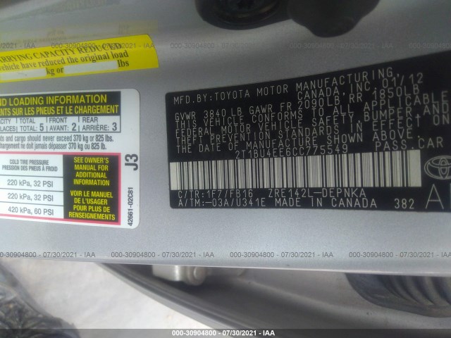 Photo 8 VIN: 2T1BU4EE6CC775549 - TOYOTA COROLLA 