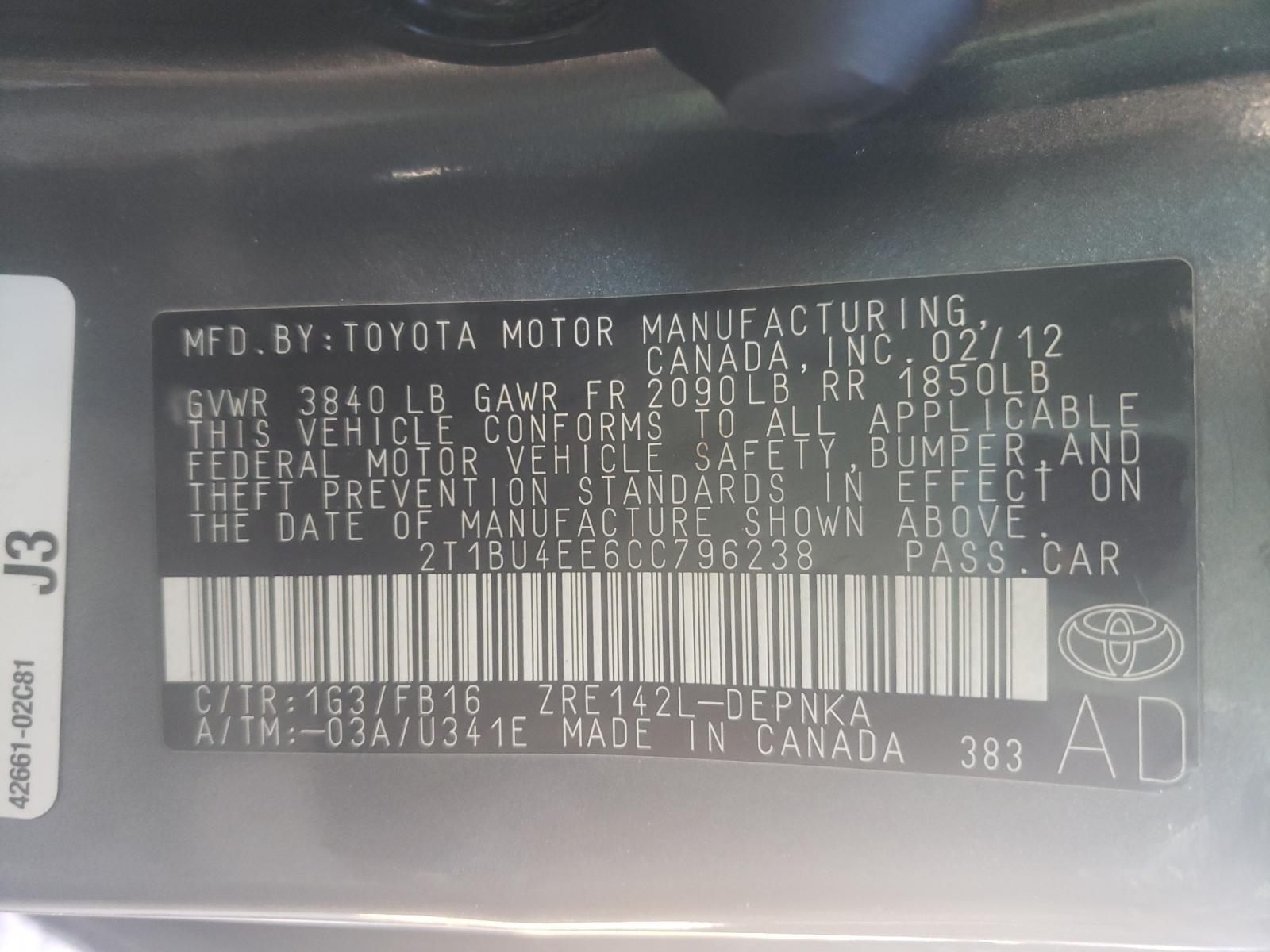 Photo 9 VIN: 2T1BU4EE6CC796238 - TOYOTA COROLLA BA 