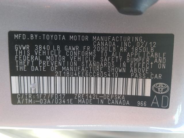 Photo 9 VIN: 2T1BU4EE6CC805410 - TOYOTA COROLLA BA 