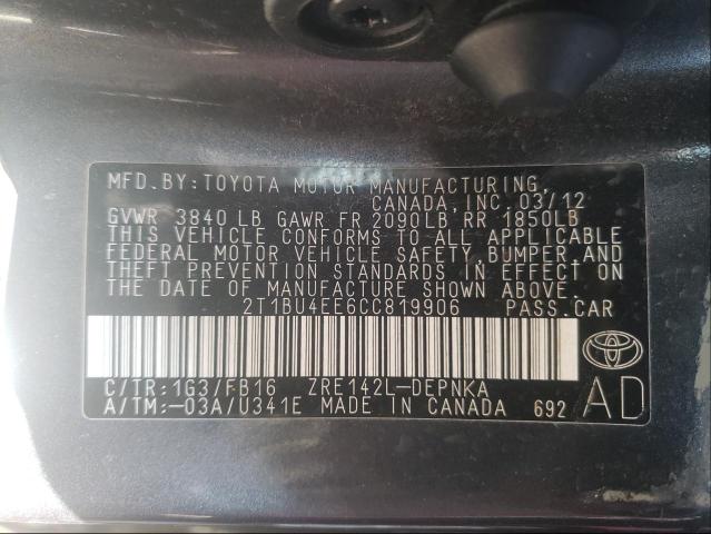 Photo 9 VIN: 2T1BU4EE6CC819906 - TOYOTA COROLLA BA 