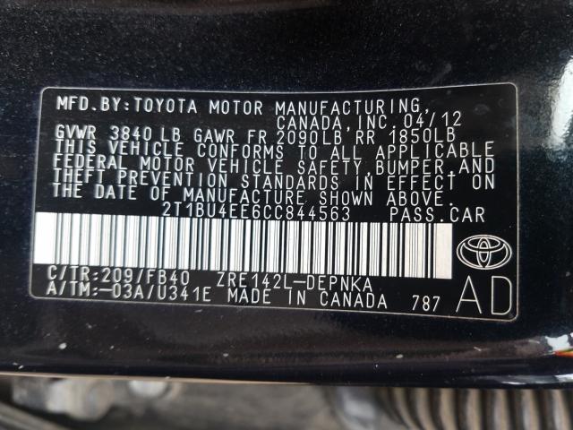 Photo 9 VIN: 2T1BU4EE6CC844563 - TOYOTA COROLLA BA 