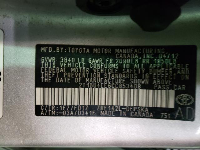 Photo 9 VIN: 2T1BU4EE6CC853408 - TOYOTA COROLLA BA 