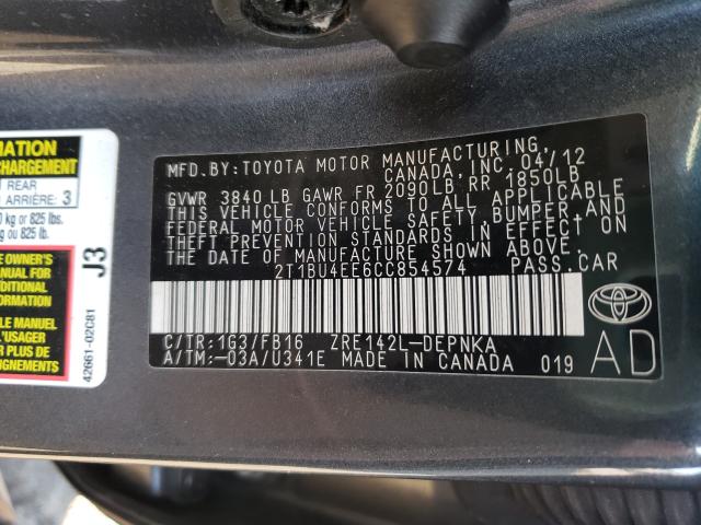 Photo 9 VIN: 2T1BU4EE6CC854574 - TOYOTA COROLLA BA 