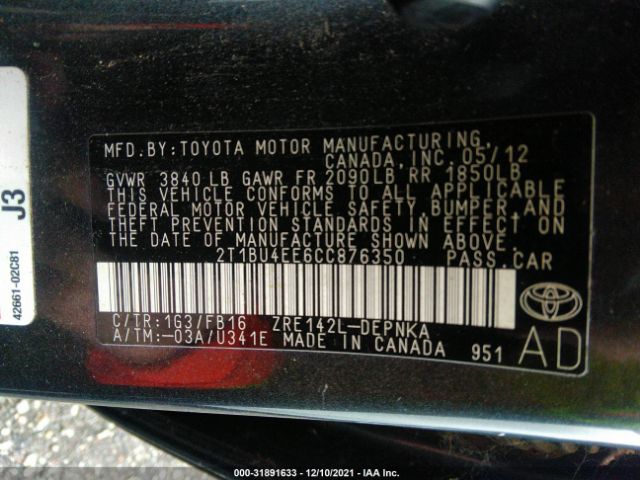 Photo 8 VIN: 2T1BU4EE6CC876350 - TOYOTA COROLLA 