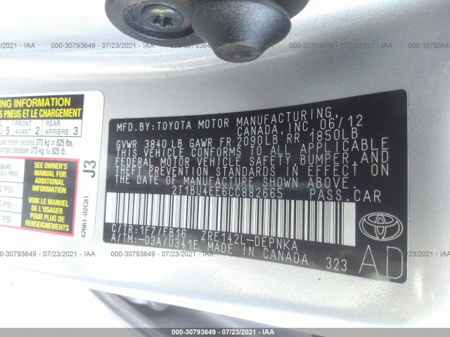 Photo 8 VIN: 2T1BU4EE6CC882665 - TOYOTA COROLLA 