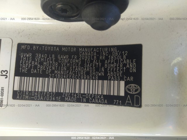 Photo 8 VIN: 2T1BU4EE6CC889048 - TOYOTA COROLLA 