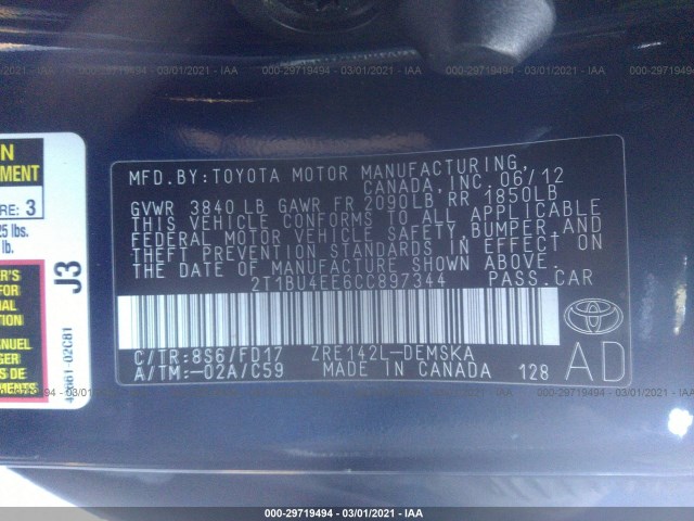 Photo 8 VIN: 2T1BU4EE6CC897344 - TOYOTA COROLLA 