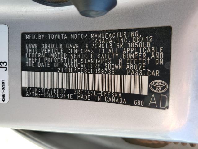 Photo 11 VIN: 2T1BU4EE6CC899739 - TOYOTA COROLLA 