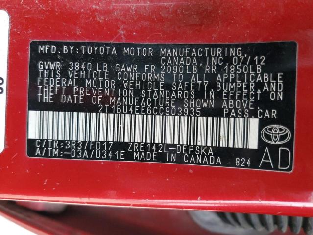 Photo 12 VIN: 2T1BU4EE6CC903935 - TOYOTA COROLLA BA 