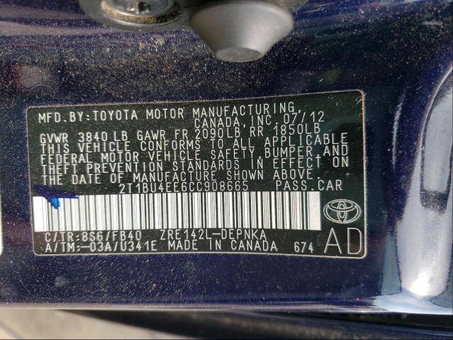 Photo 9 VIN: 2T1BU4EE6CC908665 - TOYOTA COROLLA BA 