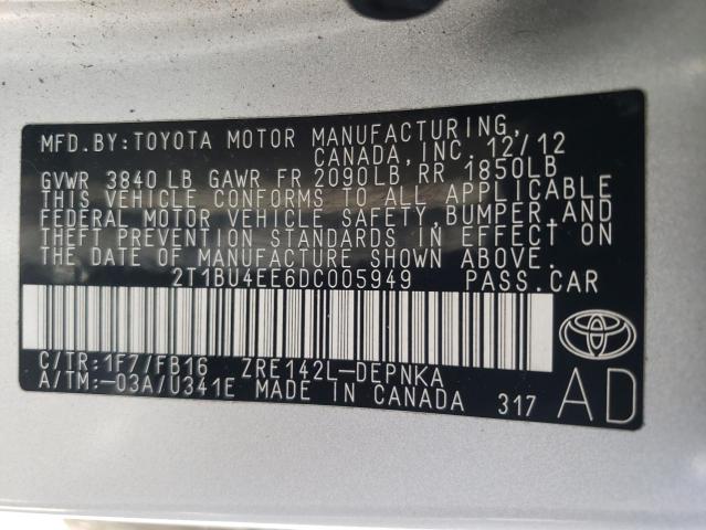 Photo 11 VIN: 2T1BU4EE6DC005949 - TOYOTA COROLLA BA 