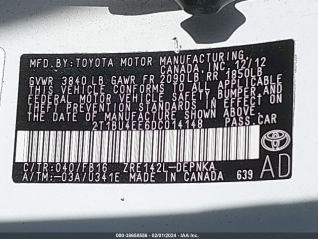 Photo 8 VIN: 2T1BU4EE6DC014148 - TOYOTA COROLLA 