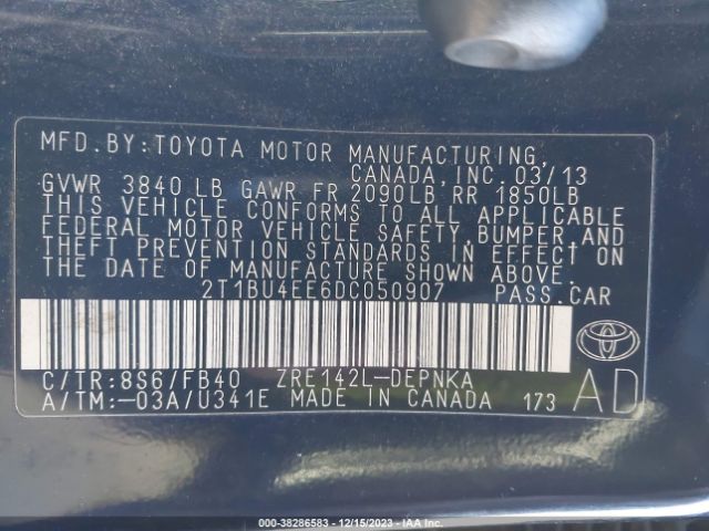 Photo 8 VIN: 2T1BU4EE6DC050907 - TOYOTA COROLLA 