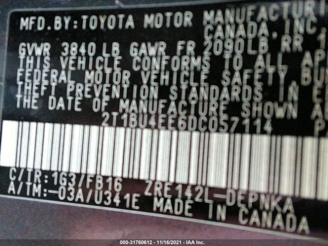 Photo 8 VIN: 2T1BU4EE6DC057114 - TOYOTA COROLLA 