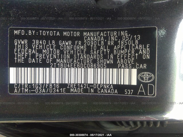 Photo 8 VIN: 2T1BU4EE6DC086905 - TOYOTA COROLLA 