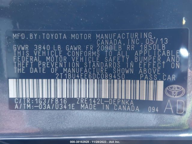 Photo 8 VIN: 2T1BU4EE6DC089450 - TOYOTA COROLLA 