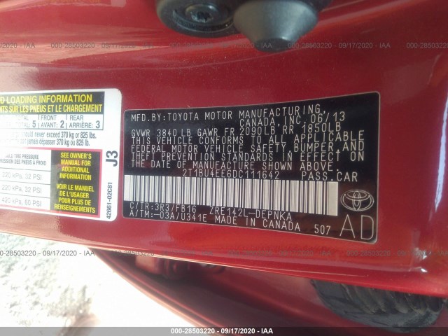 Photo 8 VIN: 2T1BU4EE6DC111642 - TOYOTA COROLLA 