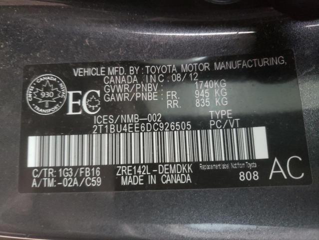 Photo 9 VIN: 2T1BU4EE6DC926505 - TOYOTA COROLLA BA 