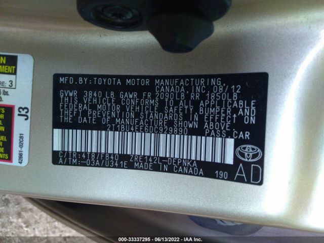 Photo 8 VIN: 2T1BU4EE6DC929890 - TOYOTA COROLLA 