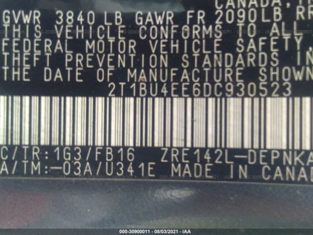 Photo 8 VIN: 2T1BU4EE6DC930523 - TOYOTA COROLLA 