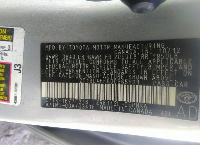 Photo 8 VIN: 2T1BU4EE6DC965501 - TOYOTA COROLLA 