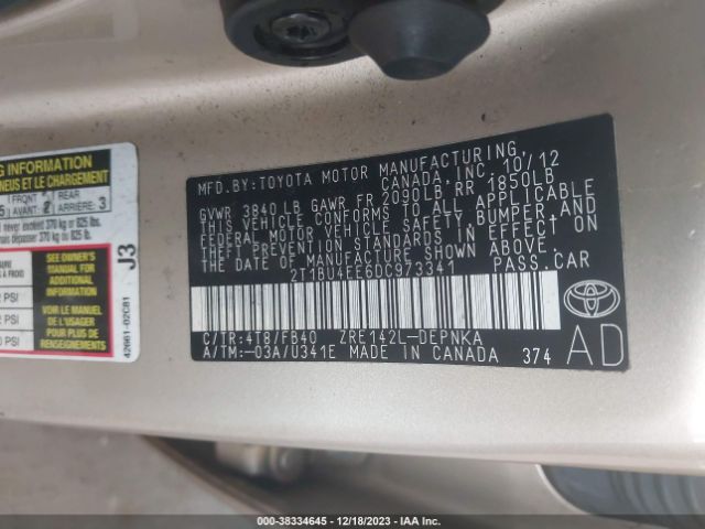 Photo 8 VIN: 2T1BU4EE6DC973341 - TOYOTA COROLLA 