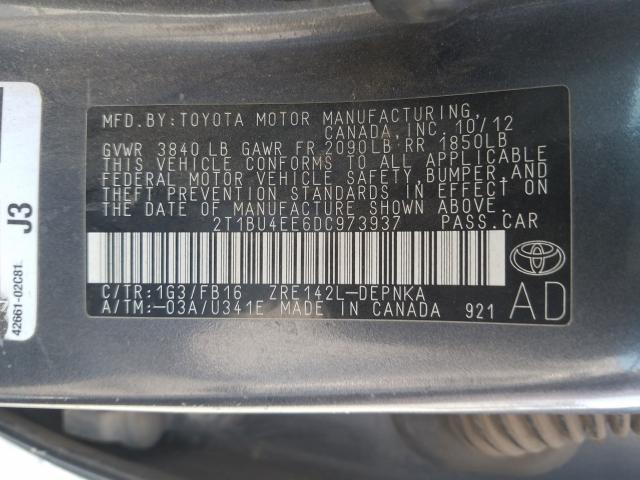 Photo 9 VIN: 2T1BU4EE6DC973937 - TOYOTA COROLLA BA 