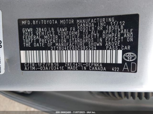 Photo 8 VIN: 2T1BU4EE6DC985294 - TOYOTA COROLLA 