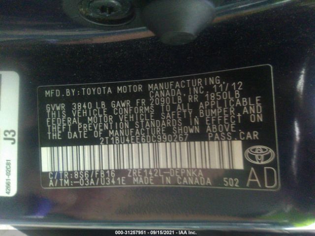 Photo 8 VIN: 2T1BU4EE6DC990267 - TOYOTA COROLLA 