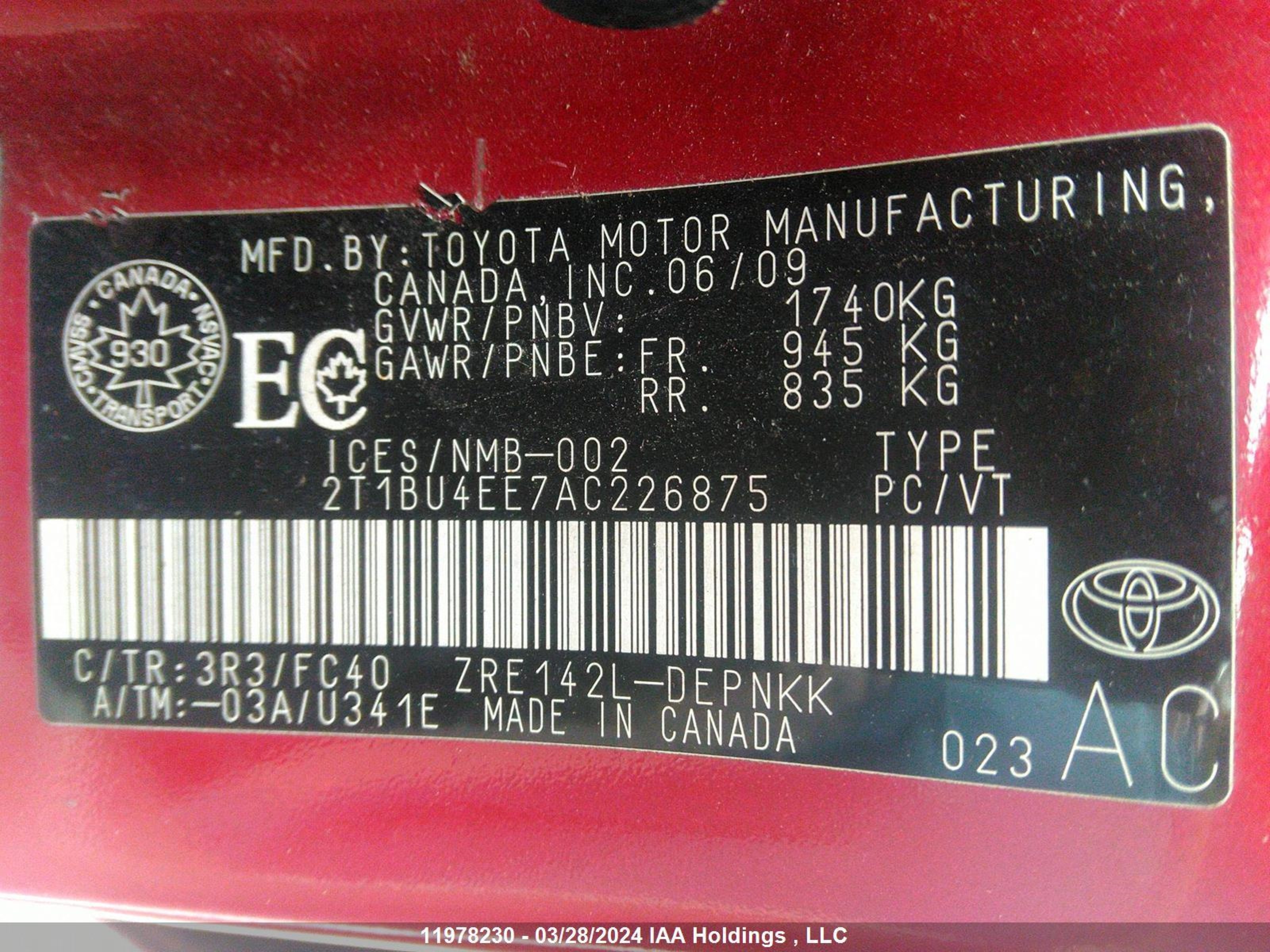 Photo 8 VIN: 2T1BU4EE7AC226875 - TOYOTA COROLLA 