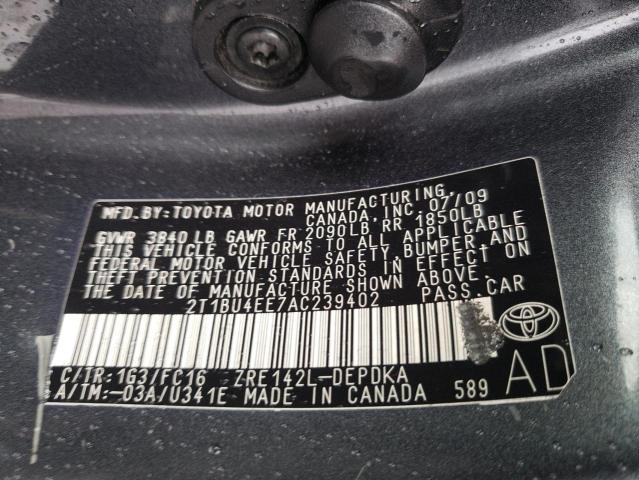 Photo 9 VIN: 2T1BU4EE7AC239402 - TOYOTA COROLLA BA 