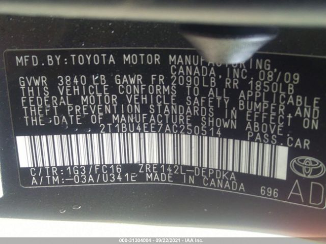 Photo 8 VIN: 2T1BU4EE7AC250514 - TOYOTA COROLLA 