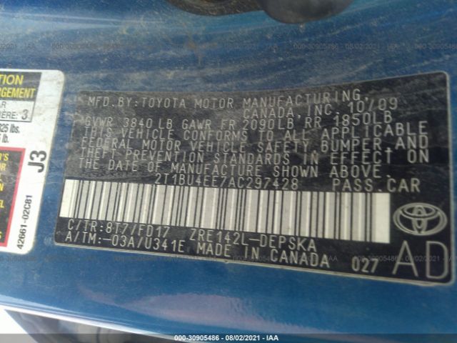 Photo 8 VIN: 2T1BU4EE7AC297428 - TOYOTA COROLLA 