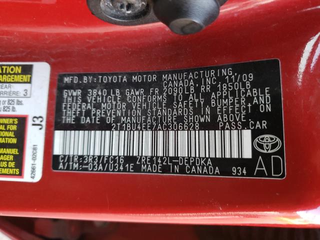 Photo 9 VIN: 2T1BU4EE7AC306628 - TOYOTA COROLLA BA 