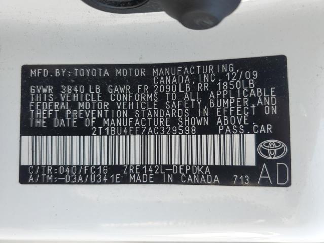 Photo 11 VIN: 2T1BU4EE7AC329598 - TOYOTA COROLLA BA 