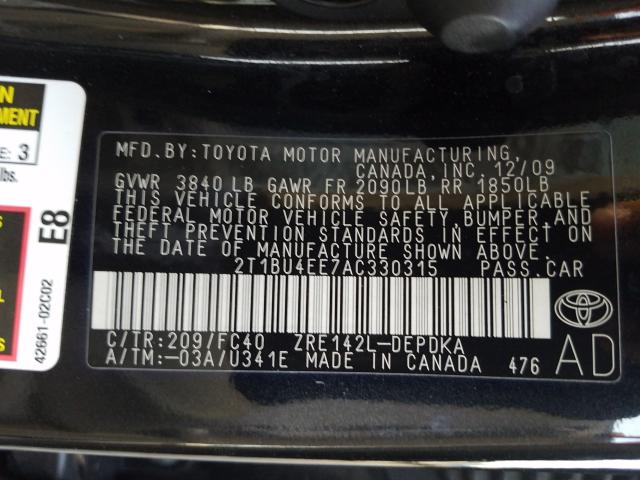 Photo 9 VIN: 2T1BU4EE7AC330315 - TOYOTA COROLLA BA 