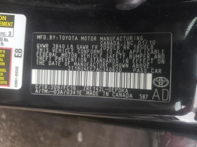 Photo 9 VIN: 2T1BU4EE7AC340620 - TOYOTA COROLLA BA 