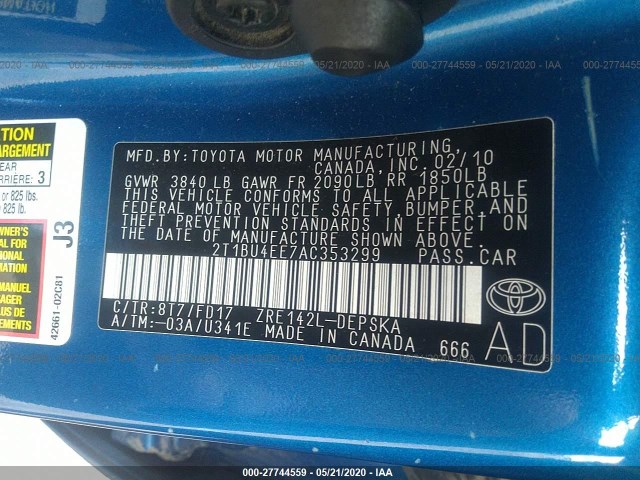 Photo 8 VIN: 2T1BU4EE7AC353299 - TOYOTA COROLLA 