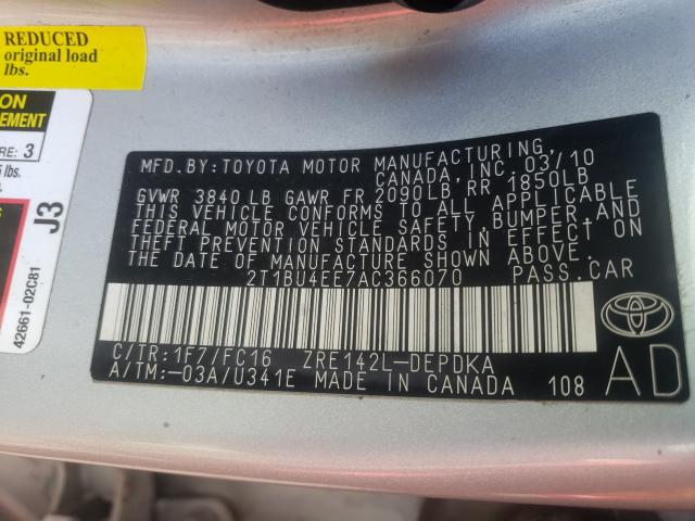 Photo 9 VIN: 2T1BU4EE7AC366070 - TOYOTA COROLLA BA 