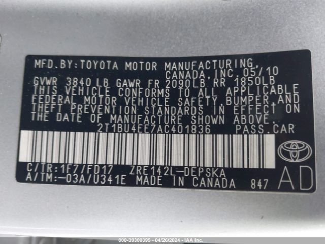 Photo 8 VIN: 2T1BU4EE7AC401836 - TOYOTA COROLLA 