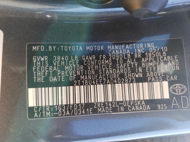 Photo 9 VIN: 2T1BU4EE7AC402873 - TOYOTA COROLLA BA 