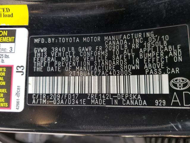 Photo 9 VIN: 2T1BU4EE7AC403005 - TOYOTA COROLLA BA 