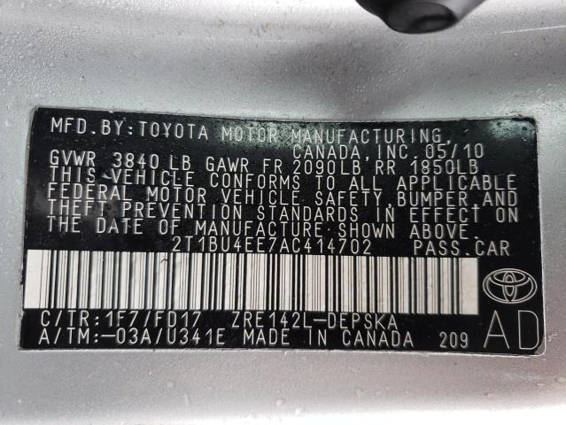 Photo 9 VIN: 2T1BU4EE7AC414702 - TOYOTA COROLLA BA 