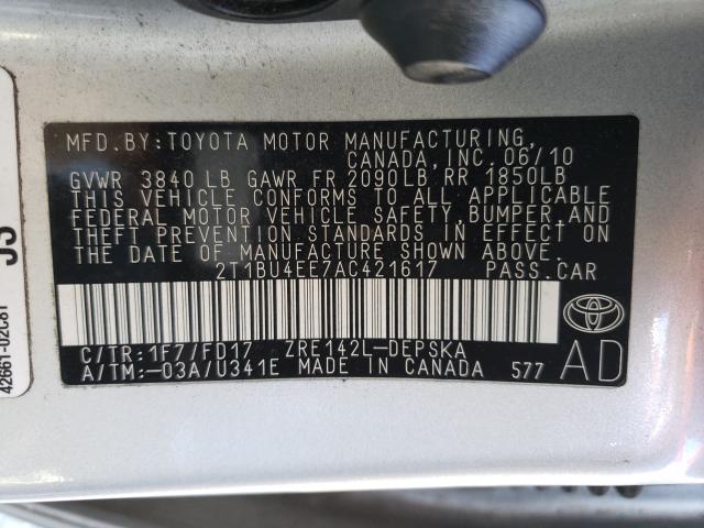 Photo 9 VIN: 2T1BU4EE7AC421617 - TOYOTA COROLLA BA 