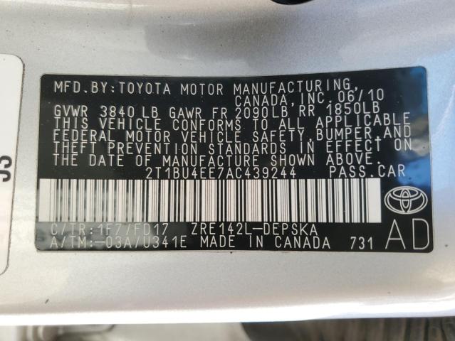 Photo 11 VIN: 2T1BU4EE7AC439244 - TOYOTA COROLLA BA 