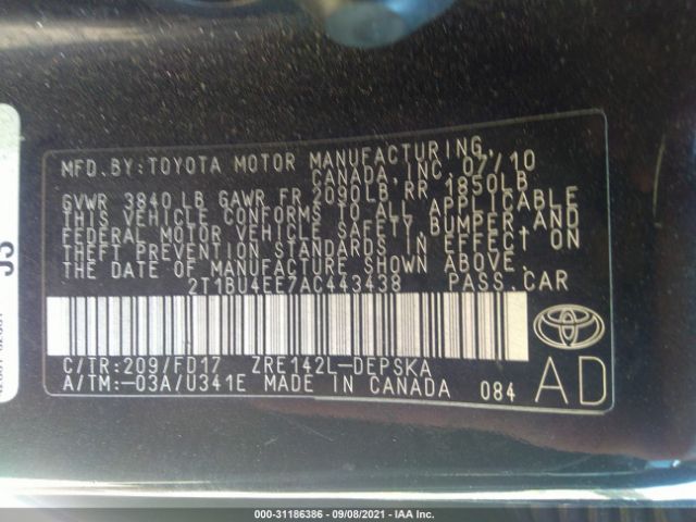 Photo 8 VIN: 2T1BU4EE7AC443438 - TOYOTA COROLLA 